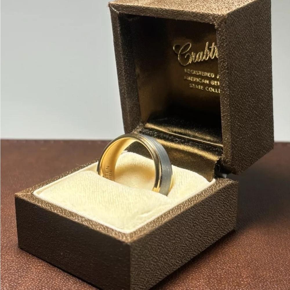 Men’s Vintage Tungsten Carbide Gunmetal Wedding Band Goldtone
